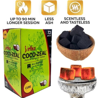 Afzal Coco-Zeal Coconut Charcoals Natural Hookah Coal Shisha 72