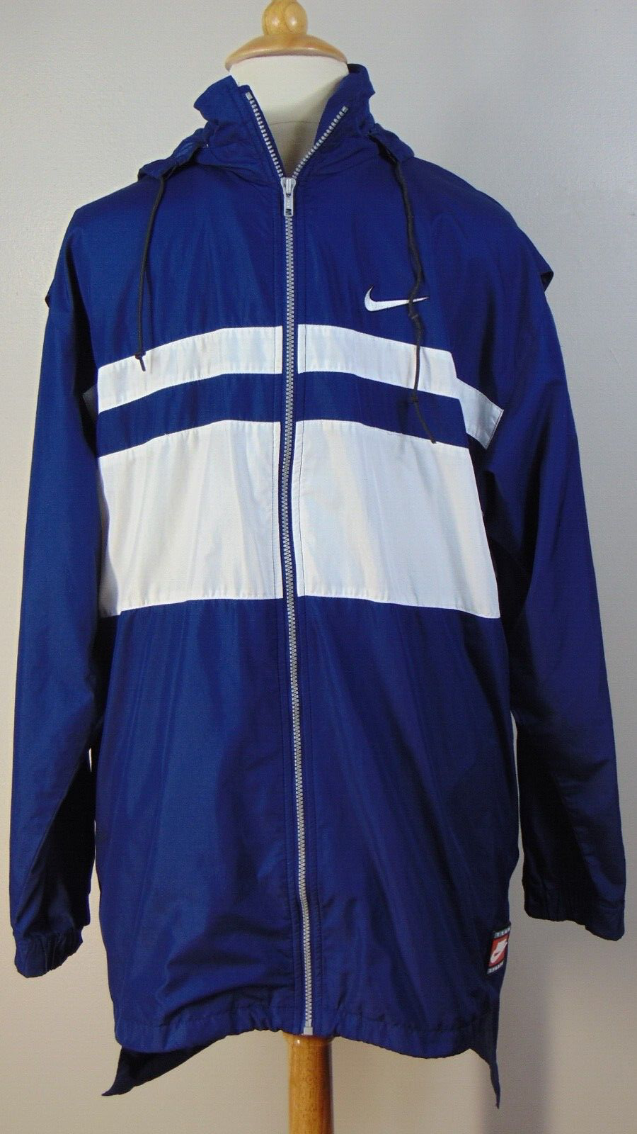 SACAI X NIKE Giacca a vento Nike Air vintage anni 90 originale uomo grande blu navy bianca ventilata con cappuccio