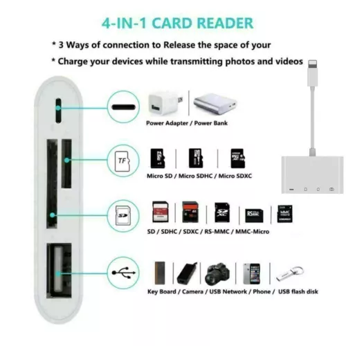 4in1 USB to Card Reader Adapter USB Camera Micro SD Memory Slot for iPhone iPad - Picture 7 of 12