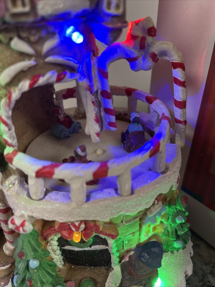 9.5” Gingerbread Castle house peppermint candy cane Christmas Animated