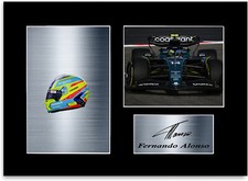 Fernando Alonso Aston Martin F1 Car Helmet Signed Photo Display Mount A4 2023