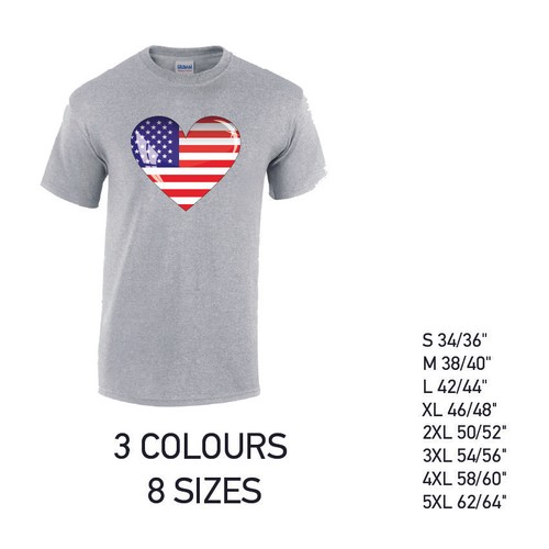 American Heart Herren Baumwolle T-Shirt 3 Farben 8 Größen verfügbar bedruckt - Bild 7 von 7