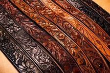 Custom Floral Patterned HandTooled Leather Belt
