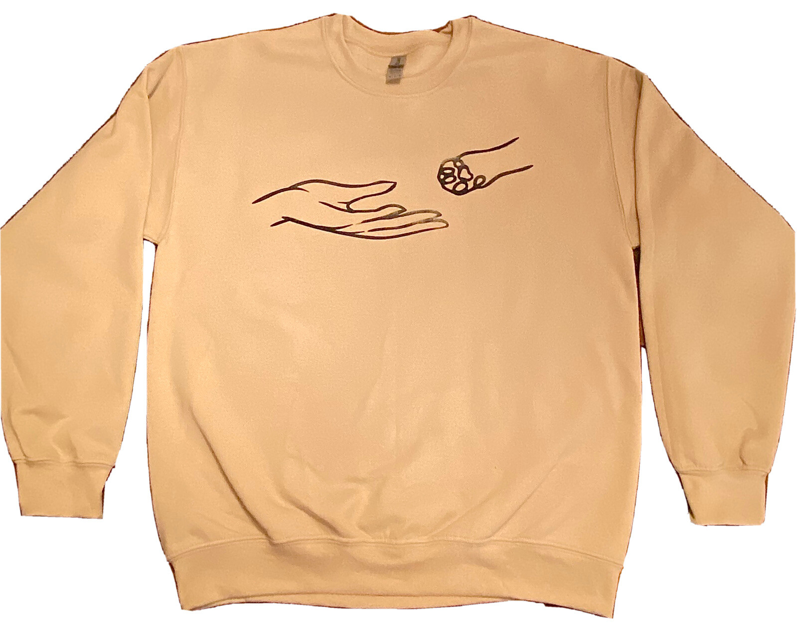 Gildan G18000 Unisex Crewneck Sweatshirt. Human & Cat Hand - Tan, Any Size