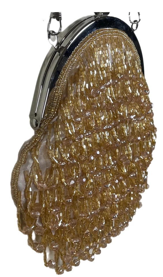 Bolso sin asas Bijoux Terner colgante con cuentas de noche cartera vintage cierre de beso Foto 3 de 4