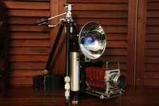 Antique Folding Graflex 2 x3 Century Graphic Camera, Flash,Tripod, With Extras