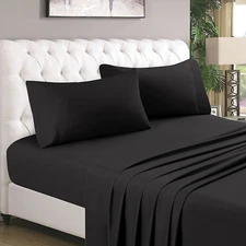 HOMEIDEAS 4 Piece Bed Sheets Set (Queen, Black), 1800 Bedding Soft Brushed Micro