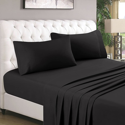 #ad HOMEIDEAS 4 Piece Bed Sheets Set Queen Black 1800 Bedding Soft Brushed Micro $44.99