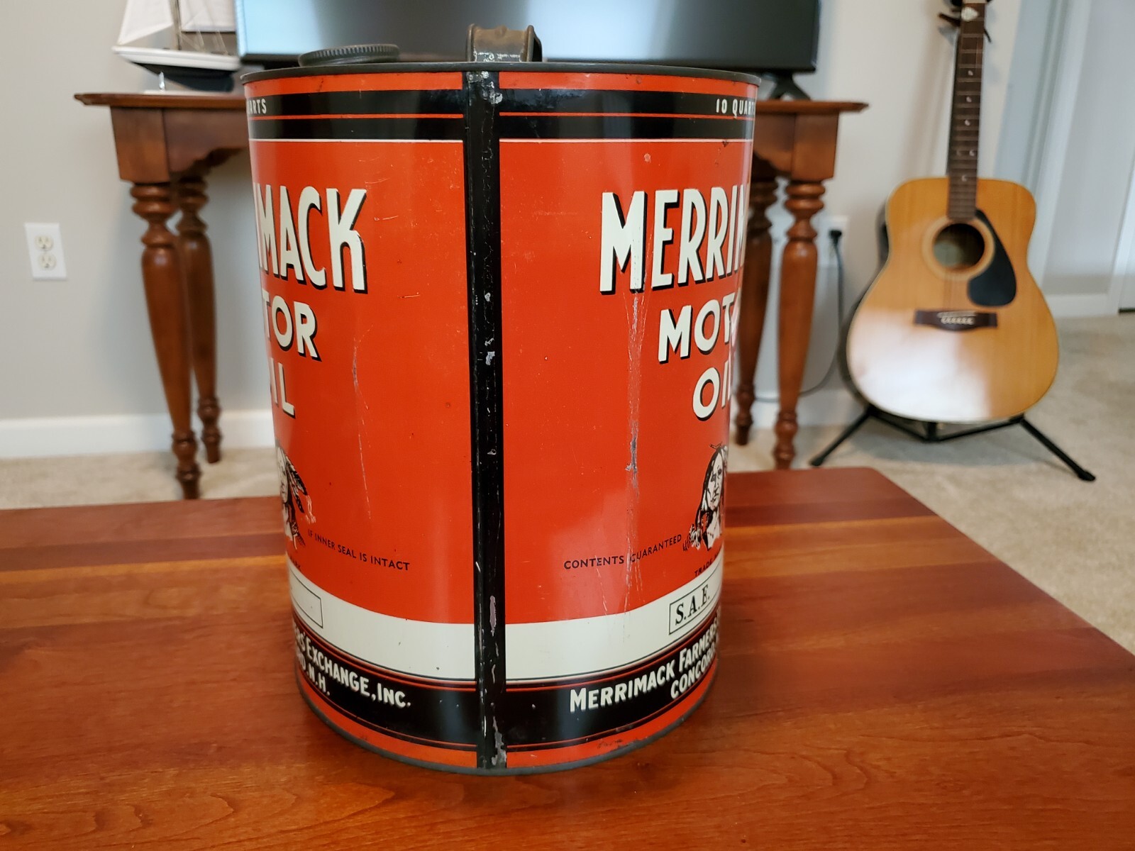 RARE Merrimack Motor Oil Can 10 Quart Steel Container Indian Chief