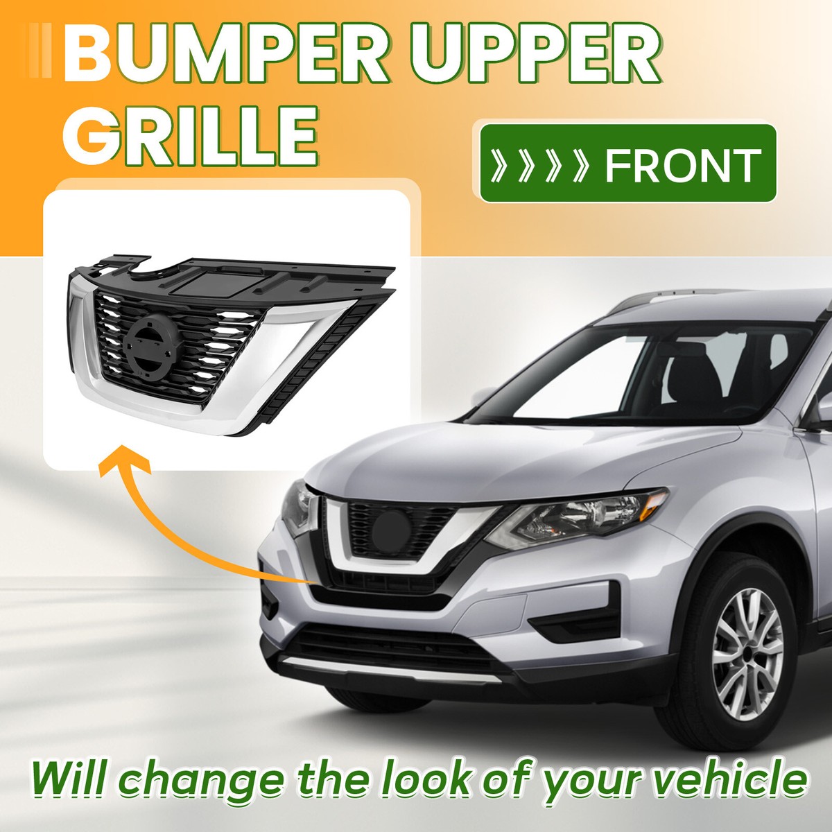 Front Upper Bumper Grille For 2017-2020 Nissan Rogue - Black/Silver, Part #623106FL0B 11 thumbnail image