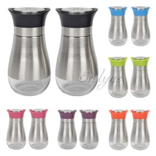 2-Piece Set Salt & Pepper Seasoning Glass Shaker with Stainless Steel Cover