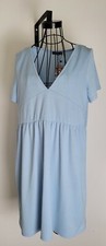 boohoo Sky Blue Fit & Flare Curve Swing Top / Dress V-Neck Pullover Size 16