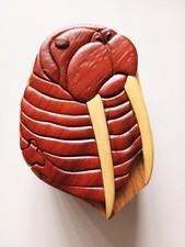 Walrus Wooden Intarsia Puzzle Box Secret Chamber Handmade Handcrafted
