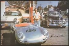 POSTER :ACTOR : JAMES DEAN - AT GAS STATION WITH 1955 PORSCHE - FREE SHIP
