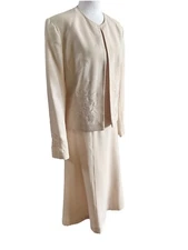 John Meyer Size 14 Beige Embroidered 3-pc Church Suit Special Occasion Career