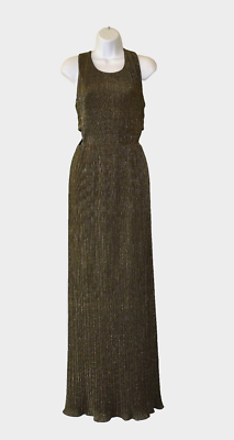 D0 NWT BCBG MAXAZRIA Gold Metallic Pleated Cut Out Evening Gown Dress Sz M  $298 | eBay