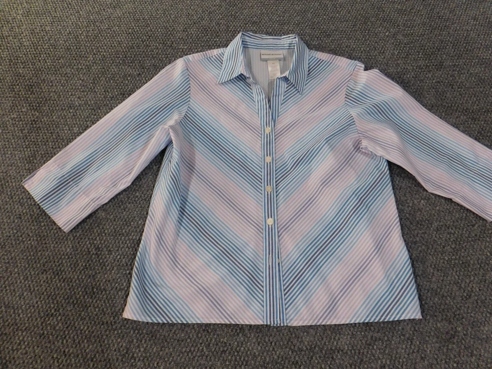 Alfred Dunner top petite small blue striped button up womens polyester classic - Image 3 of 4