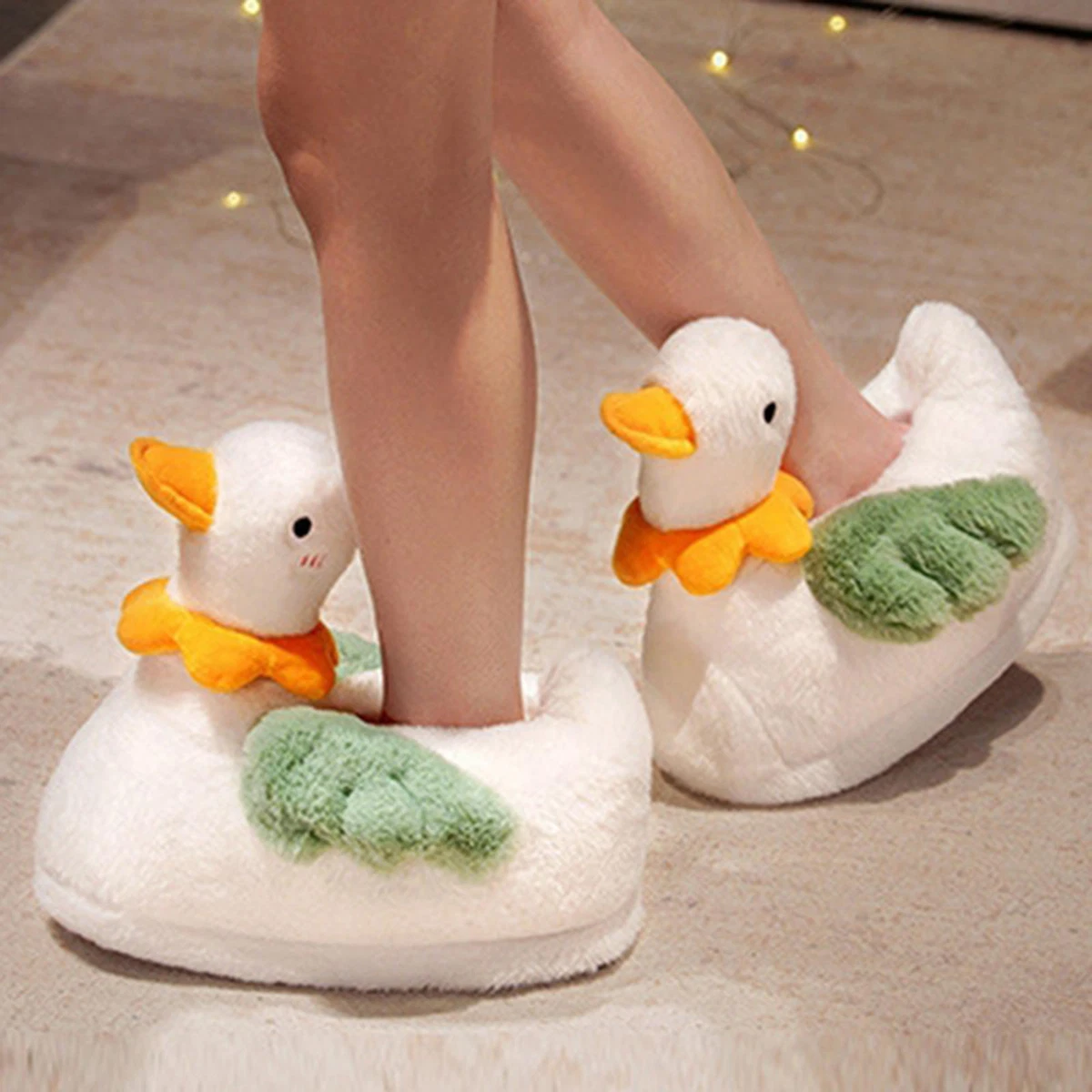 Women Duck Shape Plush Slippers Warm Shoes Non Slip Thick Bottom