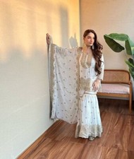 Beautiful Vichitra Silk Top And Palazzo With White Dupatta For Indian Party Wear