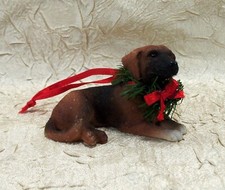 Brown Dog with Wreath Resin Christmas Ornament Pet Holiday