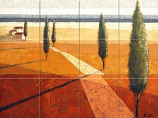Art Landscape Cypresses Mural Ceramic Backsplash Bath Tile 1211