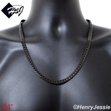 24"MEN's Stainless Steel 8mm Black Plated Miami Cuban Curb Chain Necklace BN155