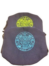 2 Face Mask Reusable Mexican Azteca calendar Embroidered blue color