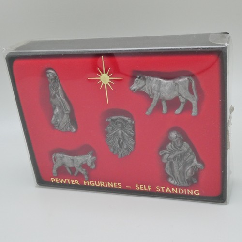 Vintage Miniature Pewter Nativity Scene Mary Joseph Jesus Metal Figurines 5pc - Picture 6 of 11