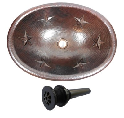 19'' Oval Drop In Copper Bathroom Sink with Stars and Daisy Drain