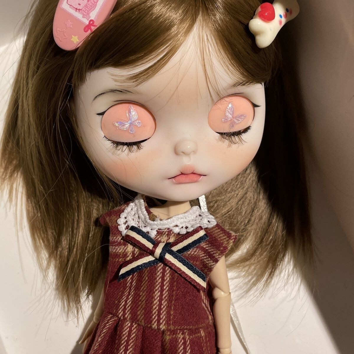 12inch Blythe Factory Custom Doll 4 Glass Eye Chips, 19-Joint Body  Dress Includ