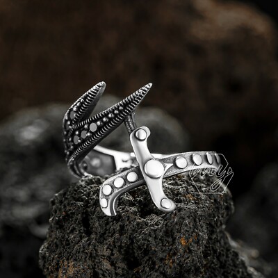 Solid 925 Sterling Silver Black Micro Stone Zulfiqar Sword Men's