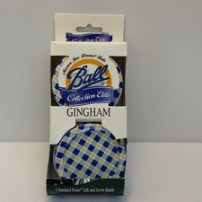 Vintage Ball Collection Elite GINGHAM Mason Jar Dome Lid Set Of 6 New In Box HTF
