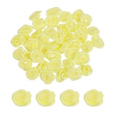 50 Pack 0.6" Roses Flower Satin Ribbon for Crafts for Sewing, Light Yellow