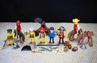 Vintage Playmobil Lot Horses, People, Catapult, Fish, Accessories, Knight, Etc.