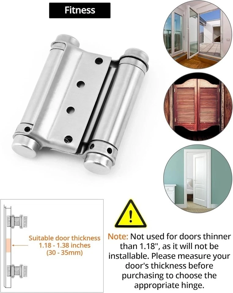 4-Pack 3” Stainless Steel Double-Action Self Closing Saloon Swing Door Hinges 4x - Image 2 of 4