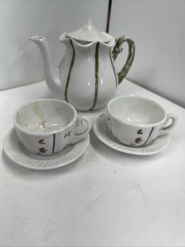 Vintage White Ceramic Porcelain Mini Tea Set, With Gold Trim