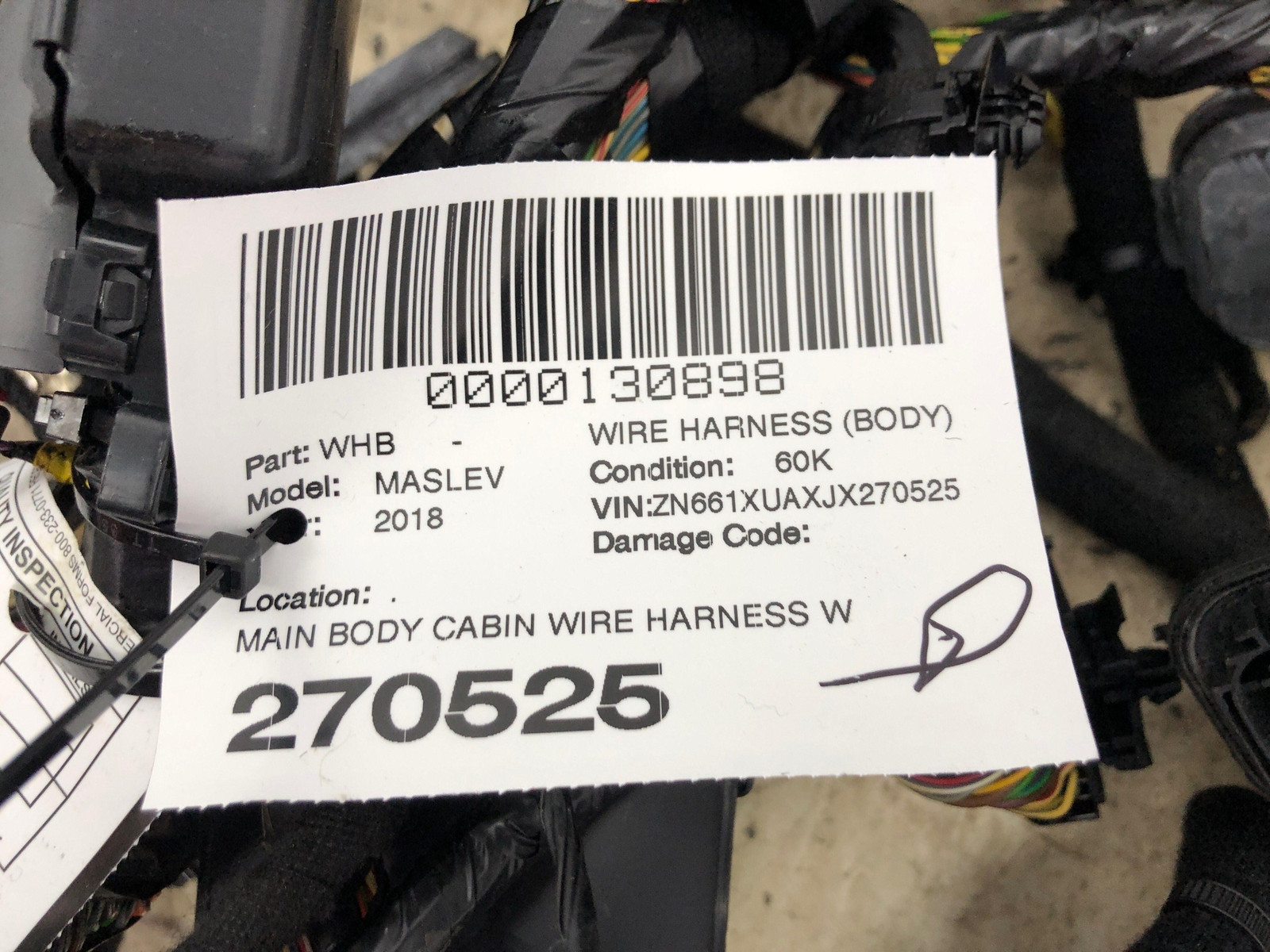 Maserati Levante 2018 Main wiring harness P/N 6701016460