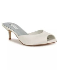 Nine West Women's Satin Pumps 11M White Textile Stiletto Heels New in Box