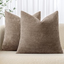 24x24 Inch Euro Chenille Throw Pillow Covers Set of 2 Soft Accent Taupe Grey