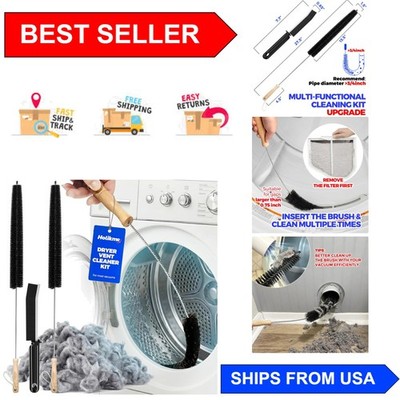 Durable 3-Pc Dryer Vent Cleaning Kit with Ergonomic Wood Handle & Bristles