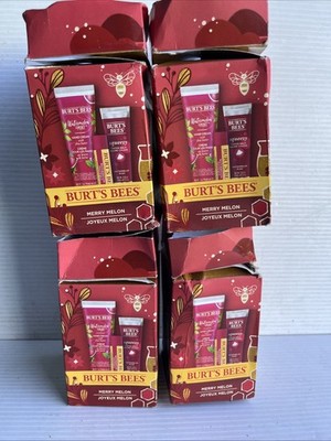 4x Burt's Bees Merry Melon Gift Box Set Tinted Lip Balm Hand Cream Watermelon