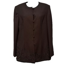 John Meyer Blazer Womens Sze12 Brown Single Breast Embroidered Lining Button Up