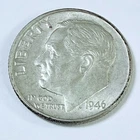 1946-P Roosevelt Dime 90% Silver 10c US Coin, AU CONDITION #6940