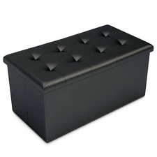 Faux Leather Foot Stool Storage Sofa Ottoman Bench Folding Footrest with Lid