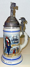 ANTIQUE GERMAN NAVY PORCELAIN STEIN WITH PEWT...