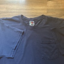 Fruit of the Loom Men's XL Navy Blue Cotton Knit Crew Neck Pocket T-Shirt