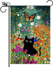 Spring Welcome Garden Flag 12X18 Inch Double Sided Black Cat Small Flags for out