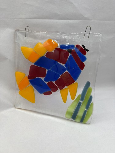 Tropical Fish Ocean Colorful Handmade Freeform Fused Glass Suncatcher 6"