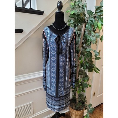 Cato Cold Shoulder Dress Women Plus Size 22/24W Blue Floral Long Sleeves 