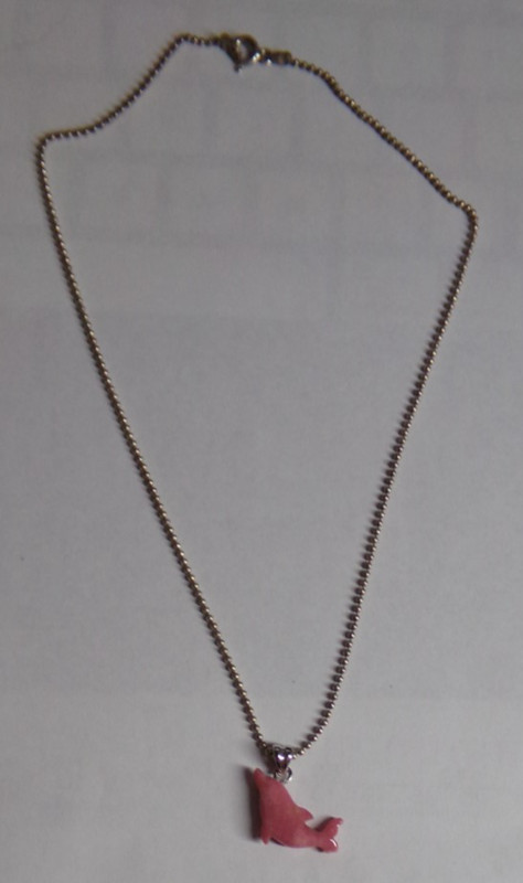 Vintage Pink Dolphin On 15 5/8" Ball Chain Necklace - Marked .925, KC & Italy